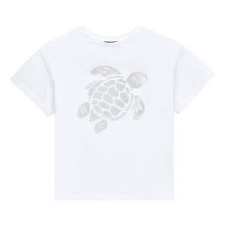 Girls Cotton T-shirt Ikat Turtle White front view