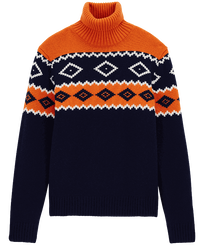 Dolcevita uomo in lana jacquard Blu marine vista frontale