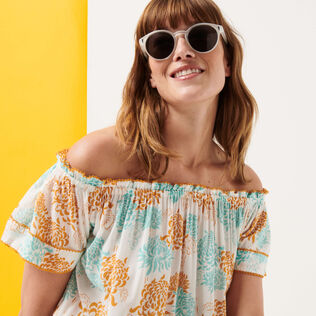 Women Playsuit Iridescent Flowers of Joy- Vilebrequin x Poupette St Barth Terracotta details view 4