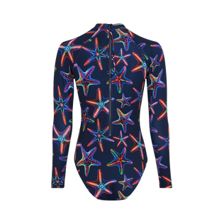 Women UV Protection One-piece Rashguard Disco Stars Navy back view