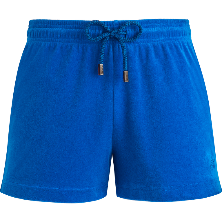 Pantalones Cortos En Tejido Terry De Color Liso Para Mujer - Short - Fiora - Azul