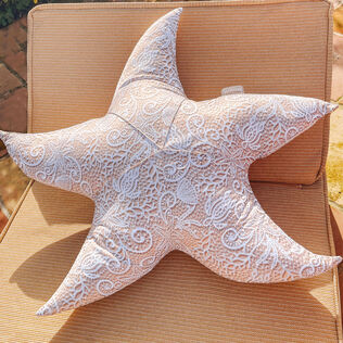 Beige Starfish Cushion Broderies Anglaises - VBQ x MX HOME White details view 1