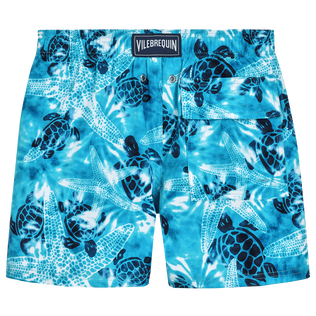 Boys Stretch Swim Shorts Starlettes and Turtles Tie & Dye Azure back view