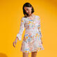 Women Short Dress Peaceful Trees White front worn view