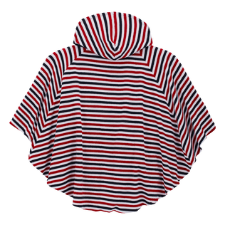 Kids Terry Cotton Poncho White navy red back view