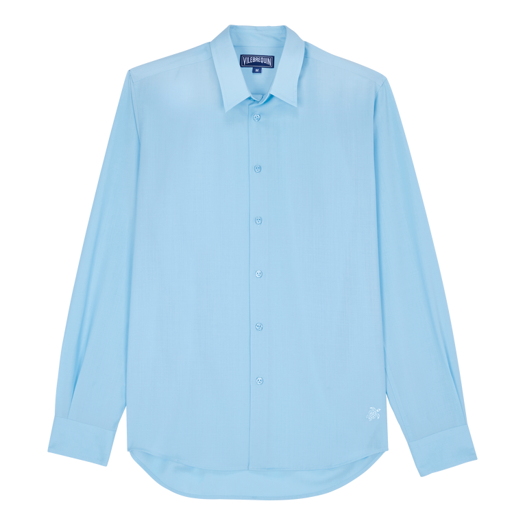 Camisa De Lana Con Estampado Super 120 Unisex - Camisa - Cool - Azul