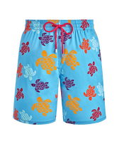 Men Long Stretch Swim Trunks Tortues Multicolores Flax flower front view