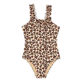Girls One-piece Swimsuit Turtles Leopard Straw front view