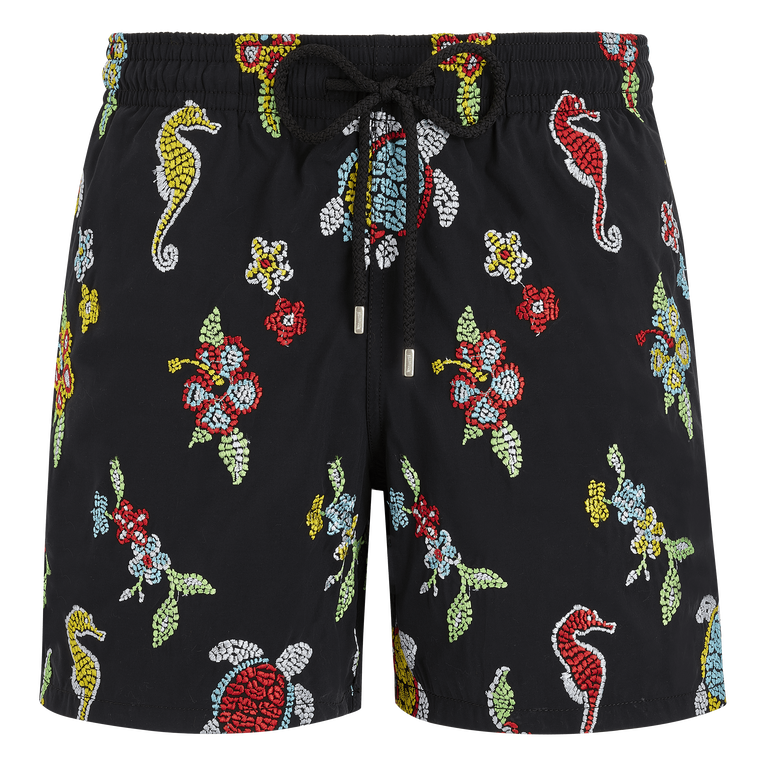 Men Swim Shorts Embroidered Mosaïque - Swimming Trunk - Mistral - Black