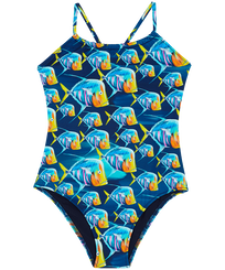 Niñas Una pieza Estampado - Girls One-piece Swimsuit Piranhas, Azul marino vista frontal