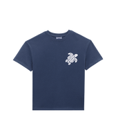 Boys Organic Cotton T-shirt Embroidered Turtle Navy front view