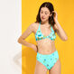 Top de bikini con escote redondo y estampado Butterflies para mujer Laguna vista trasera desgastada