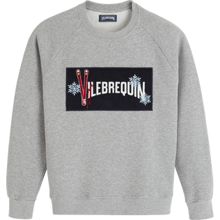 Felpa uomo ricamata in cotone con applicazione Vilebrequin in velluto a coste Lihght gray heather vista frontale