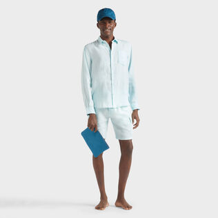 Men Linen Cargo Bermuda Shorts Natural Dye Pacific details view 1