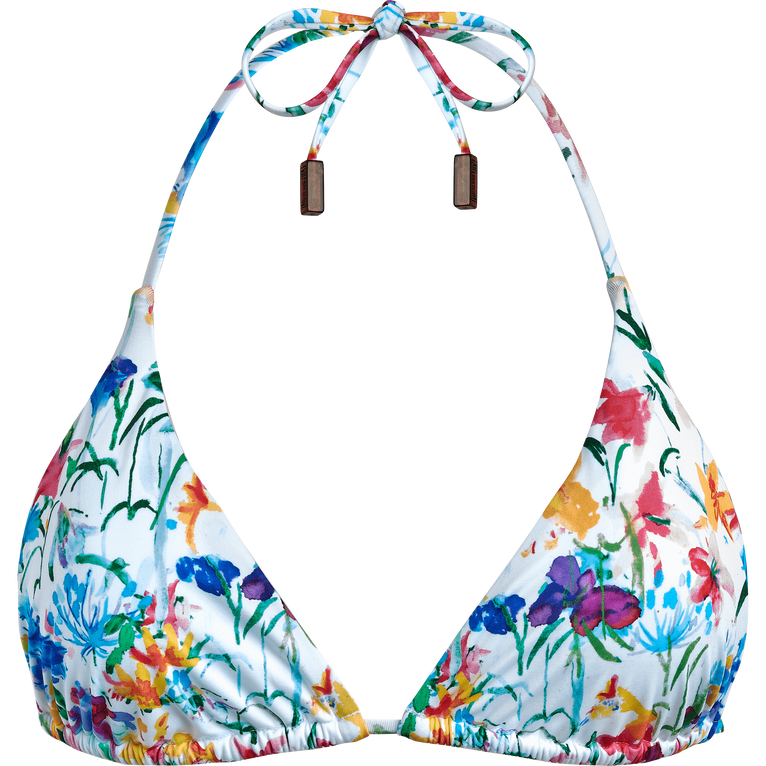 Top Bikini Donna A Triangolo Happy Flowers - Costume Da Bagno - Fleur - Bianco