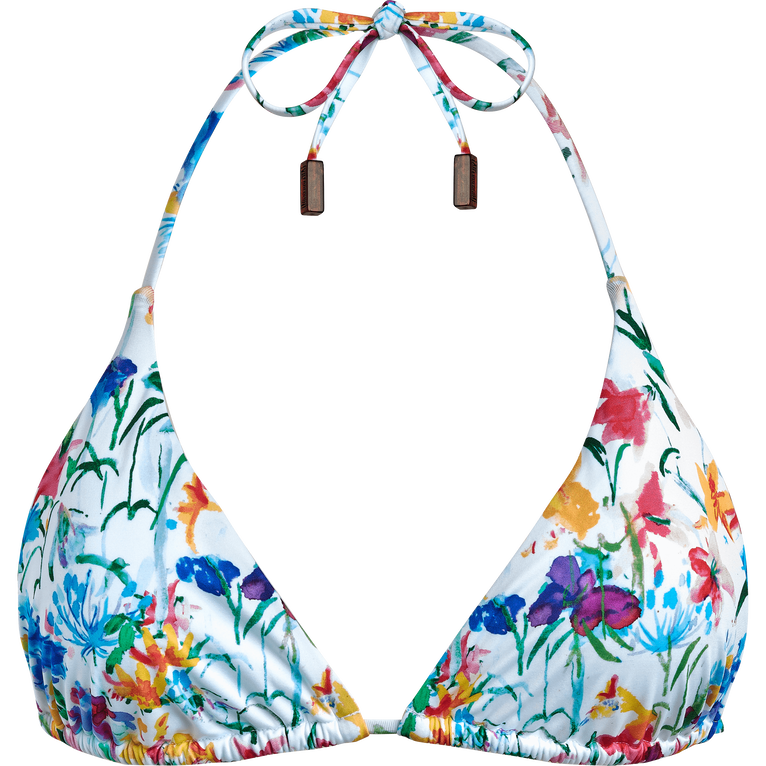 Women Triangle Bikini Top Happy Flowers - Swimming Trunk - Fleur - White - Size XL - Vilebrequin