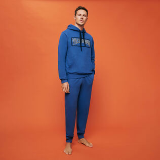Pantaloni da jogging uomo in cotone tinta unita Blu mare dettagli vista 3