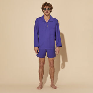 Pantaloncini mare uomo in lana Super 120' Purple blue dettagli vista 1