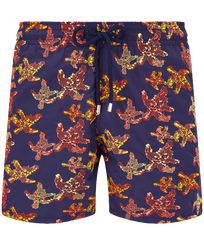 Herren Klassische Bestickt - Men Swimwear Embroidered Water Colour Turtles - Limited Edition, Saphir Vorderansicht