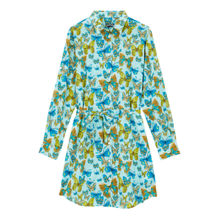 Robe Chemise en coton femme Butterflies Lagon vue de face