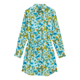 Damen Andere Bedruckt - Butterflies Hemdkleid aus Baumwolle für Damen, Lagune Vorderansicht