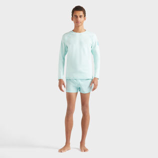 Men Long Sleeves Rashguard Solid Blue note front worn view