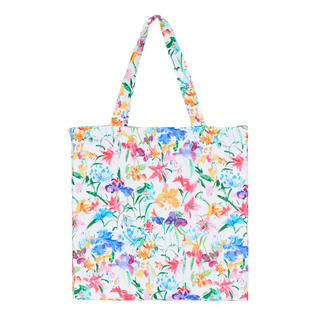 Happy Flowers Unisex-Strandtasche aus Leinen Weiss Rückansicht