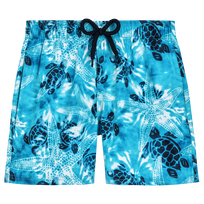 Boys Stretch Swim Trunks Starlettes and Turtles Tie and Dye Azure front view