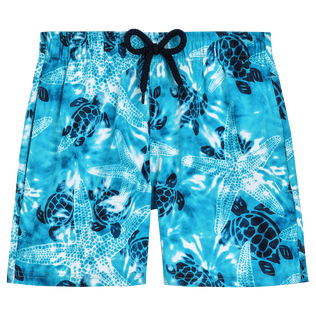 Pantaloncini mare bambino elasticizzati Starlettes and Turtles Tie & Dye Azzurro vista frontale