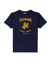 Men Cotton T-shirt Embossed logo Navy front view