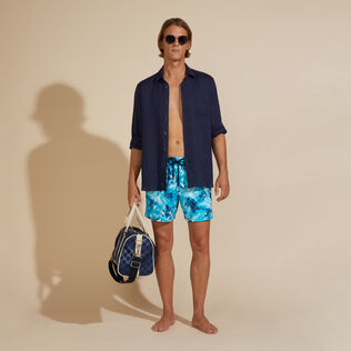 Camisa de lino lisa para hombre Azul marino detalles vista 1