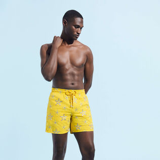 Men Swim Shorts Embroidered Starfish Dance - Limited Edition Sunflower front worn view