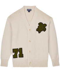 Boys Cotton and Wool Knit Cardigan  Off white front view