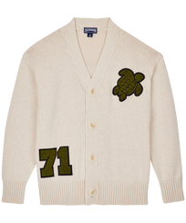 Cardigan en laine et coton avec patch à bouclette garçon Off-white vue de face
