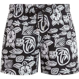 Maillot de bain court stretch homme Tahiti Turtles Noir vue de face