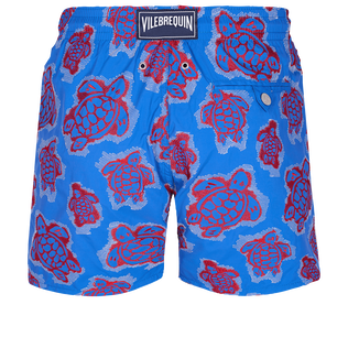 Men Swim Trunks Embroidered 2003 Turtle Shell Print - Limited Edition Sea blue back view