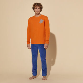 Men Wool and Cashmere Crewneck Sweater Turtle Carrot front worn view