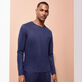 Unisex Linen Jersey T-Shirt Solid Azul marino vista frontal desgastada