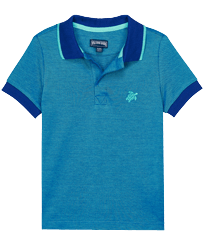 Changing Cotton Pique Boys Polo Shirt Solid Azure front view
