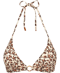 Top de bikini anudado alrededor del cuello con estampado Turtles Leopard para mujer Straw vista frontal