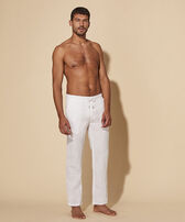 Men Linen Pants Solid White front worn view