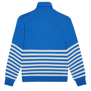 Men Striped Cotton and Cashmere Turtleneck Pullover Jacquard Tortue Sea blue back view