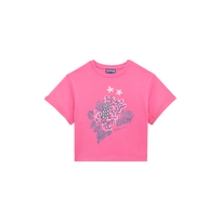 T-shirt en coton organique fille imprimé Bougainvillier vue de face