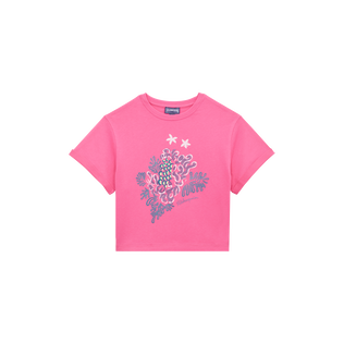 T-shirt en coton organique fille imprimé Bougainvillier vue de face