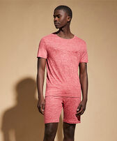 Camiseta de lino de color liso unisex Red heather vista frontal desgastada