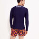Men Long Sleeves Zipper Rashguard Solid Blu marine vista indossata posteriore