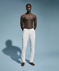 Micro Ronde des Tortues Light Gabardin 5 pockets pants White front worn view