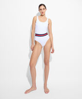 Solid Badeanzug für Damen – Vilebrequin x Ines de la Fressange Weiss Vorderseite getragene Ansicht