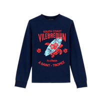 Camiseta de manga larga en algodón orgánico con logotipo para niño Azul marino vista frontal