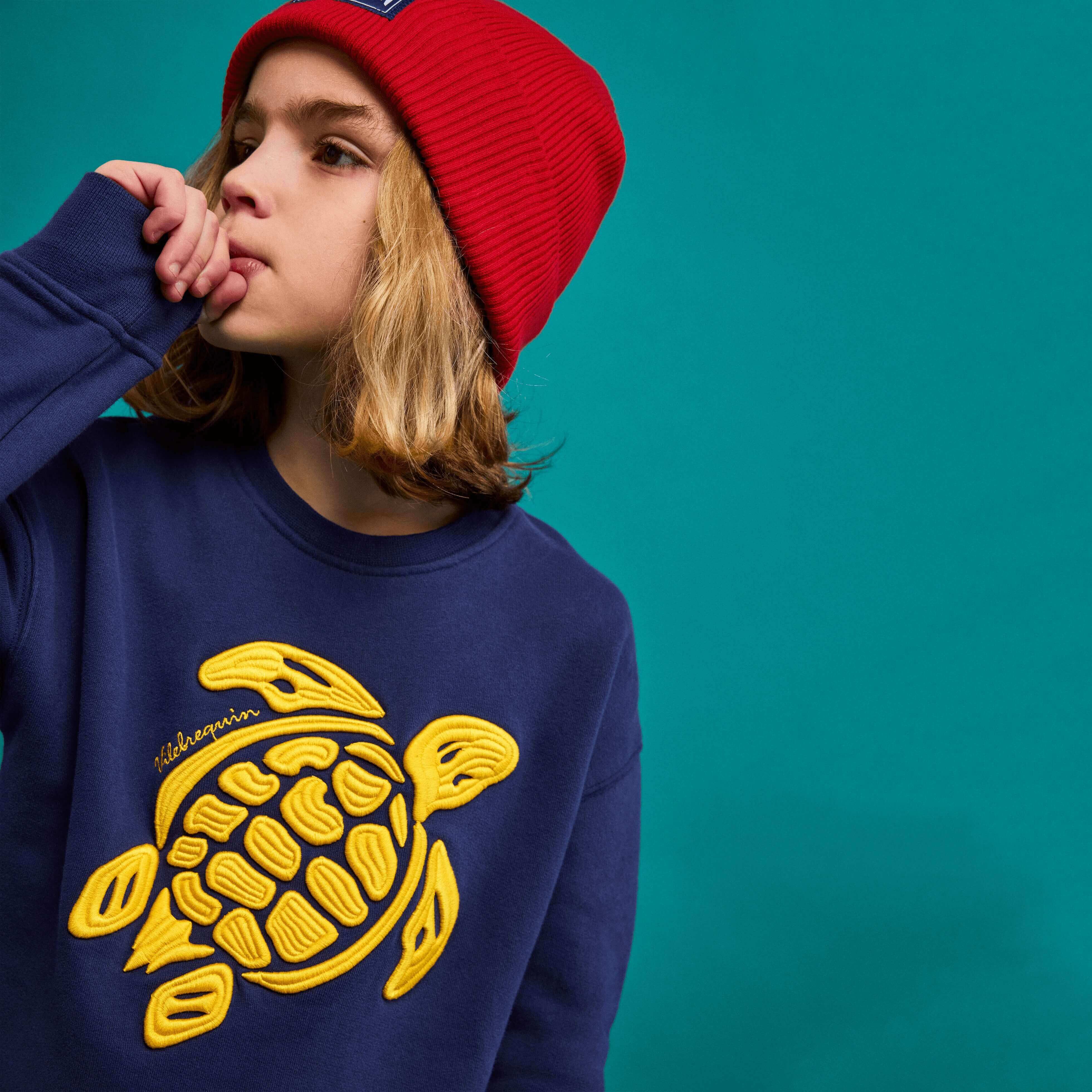 Sudadera de algod n con cuello redondo y tortuga bordada para ni o